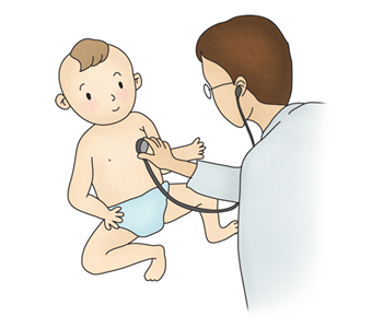 유아를 진찰하고 있는 의사