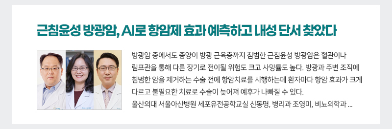 근침윤성 방광암, AI로 항암제 효과 예측하고 내성 단서 찾았다