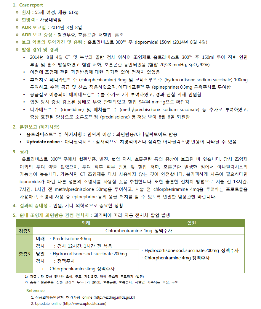 약제팀 의약정보지 9월호 ADR case report - 조영제 과민반응