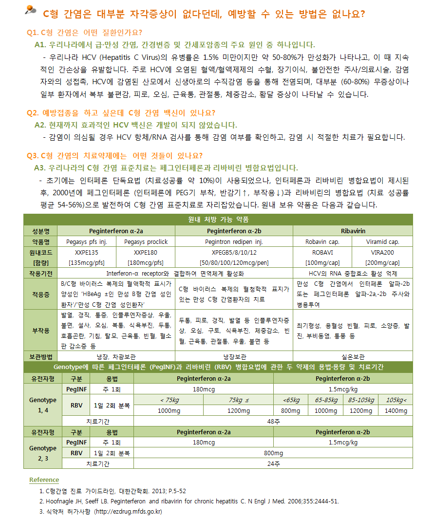 약제팀 의약정보지 9월호 - Q&A; C형 간염 자주묻는 질문 정리